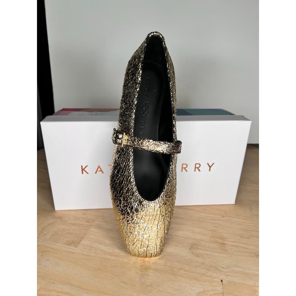 ☀️Katy Perry The Evie Mary Jane Flats Gold Metallic Glass Women's Size 10M NWT - Picture 7 of 10